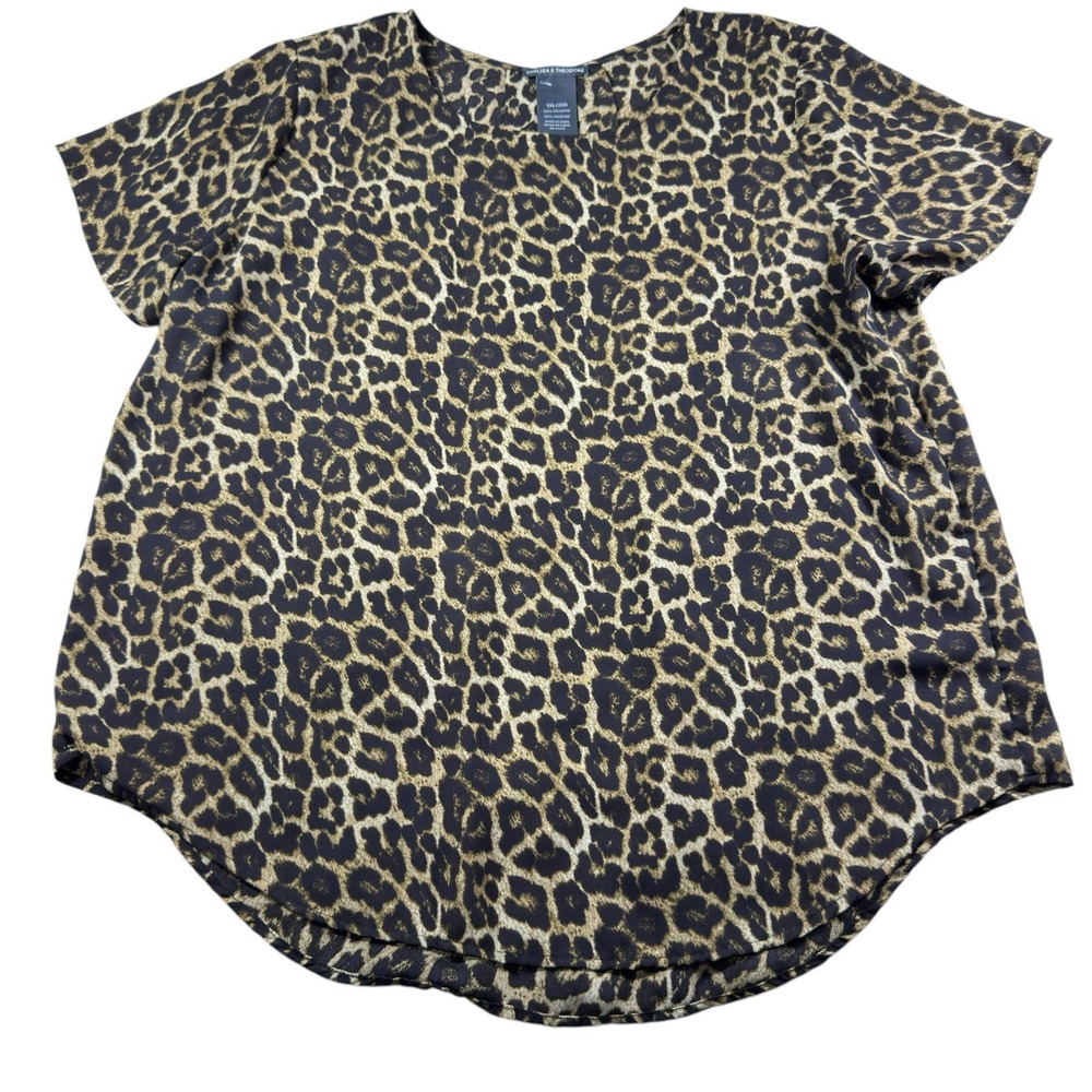 Chelsea & Theodore Top Women's 2X leopard print blouse Animal Print